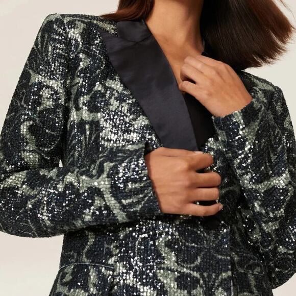 Rotate Birger Christensen Augustina Blazer Sequin Double Breasted Black Gray 6 - Picture 3 of 10